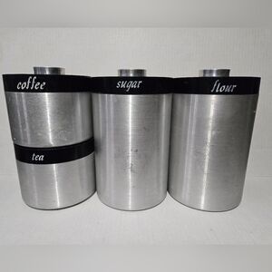 VINTAGE KROMEX SPUN ALUMINUM KITCHEN CANISTER SET OF FOUR  EXCELLENT CONDITION